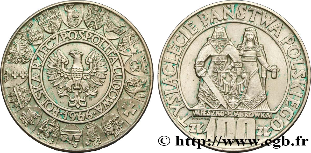 POLOGNE 100 Zlotych - 1000 ans de la Pologne 1966 Varsovie SUP 
