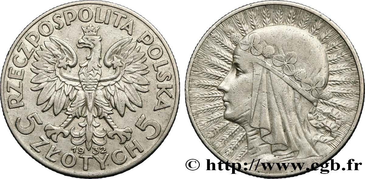 POLAND 5 Zlotych aigle / reine Jadwiga 1932 Londres XF 