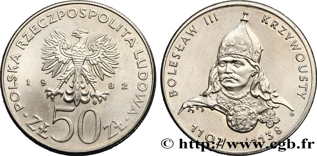 POLOGNE 50 Zlotych Boleslas III Bouche-Torse (1102-1138) 1982 Varsovie SPL 