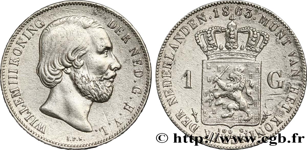 PAíSES BAJOS 1 Gulden Guillaume III 1863 Utrecht EBC 