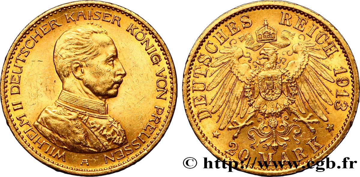 ALLEMAGNE - PRUSSE 20 Mark Guillaume II 1913 Berlin SUP 