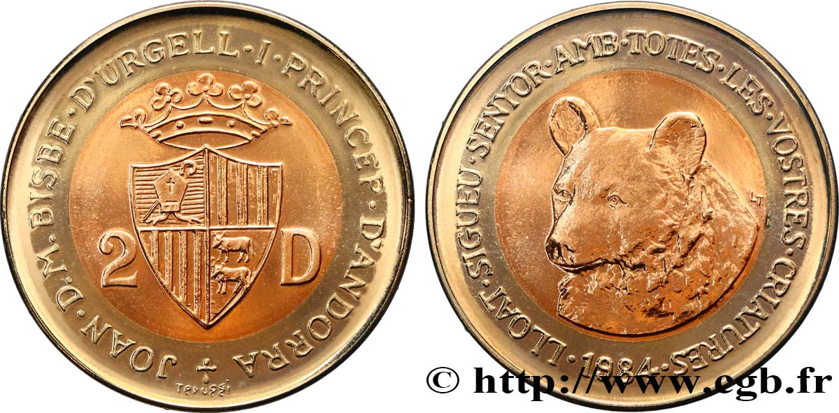 ANDORRA (PRINCIPALITY) 2 Diners ours brun 1984  MS 