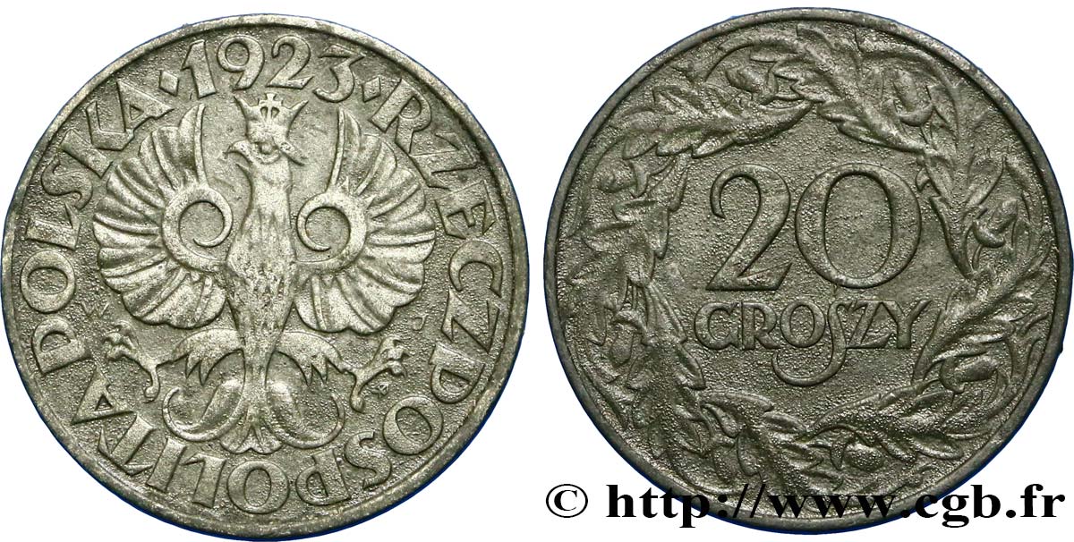 POLOGNE 20 Groszy “Gouvernement général” 1923 Varsovie TTB 