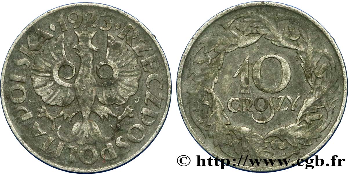 POLOGNE 10 Groszy “Gouvernement général” 1923 Varsovie TTB 