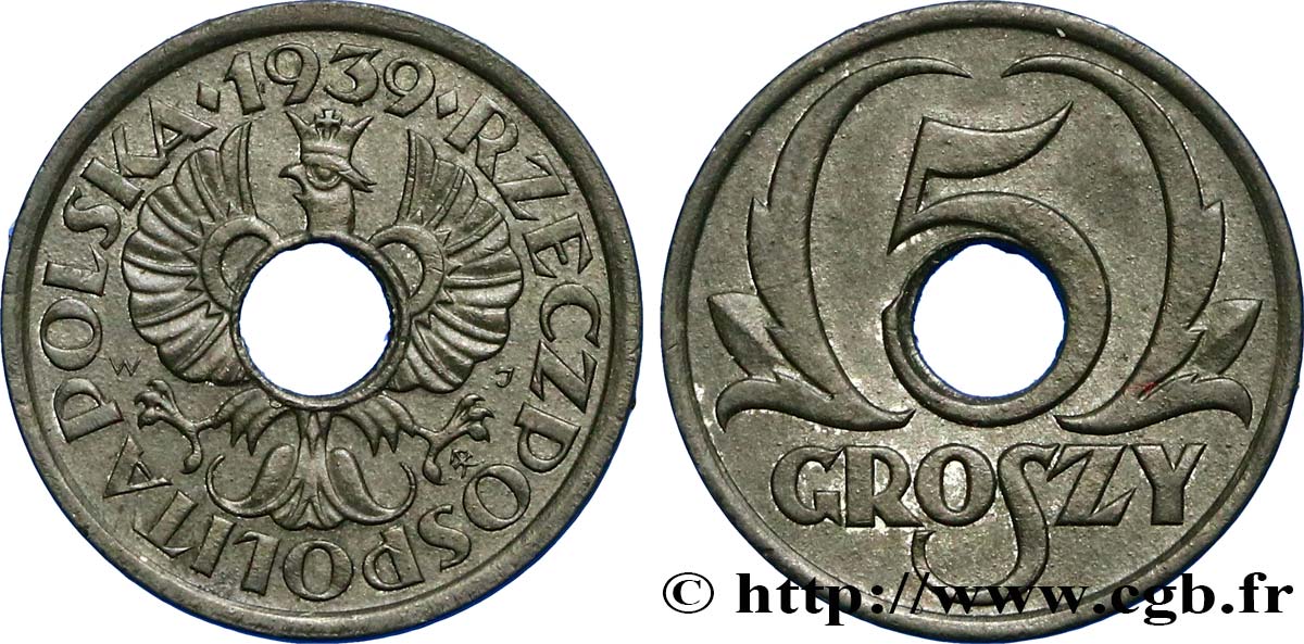 POLOGNE 5 Groszy “Gouvernement général” 1939 Varsovie SUP 