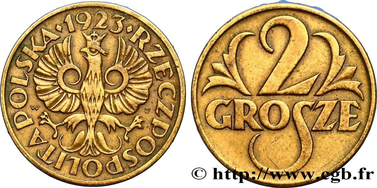 POLAND 2 Grosze aigle 1923 Varsovie AU 