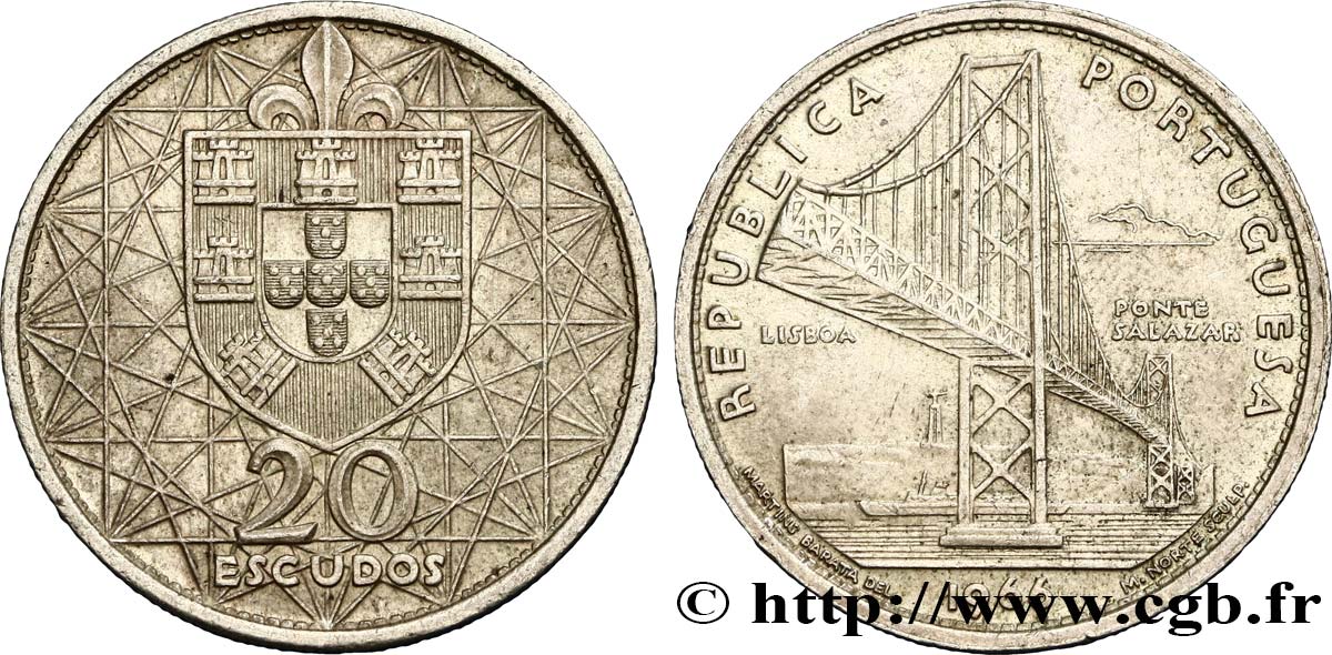 PORTUGAL 20 Escudos Pont Salazar de Lisbonne 1966  SUP 