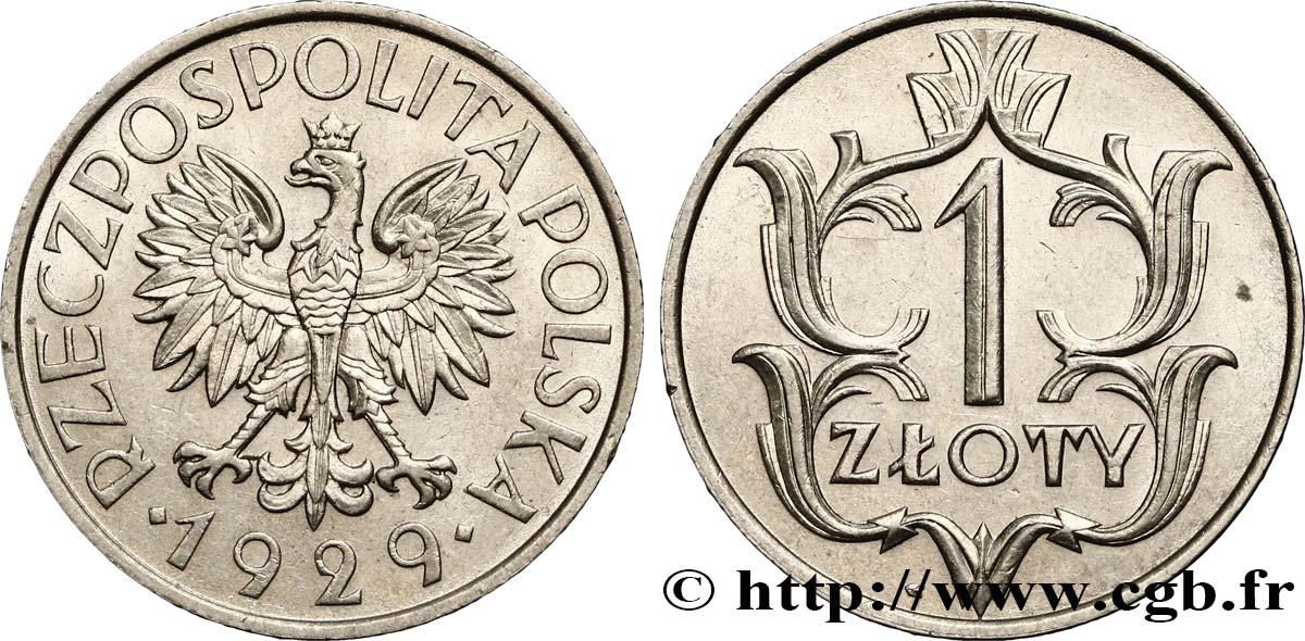 POLAND 1 Zloty aigle 1929 Varsovie AU 