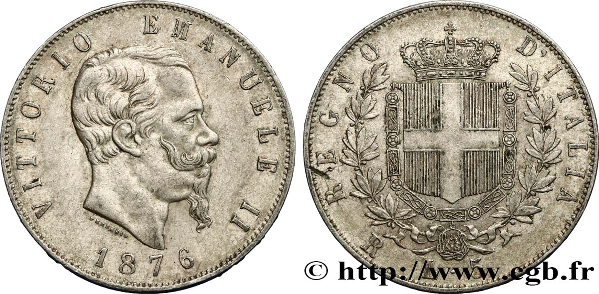 ITALIA 5 Lire Victor Emmanuel II 1876 Rome q.SPL 