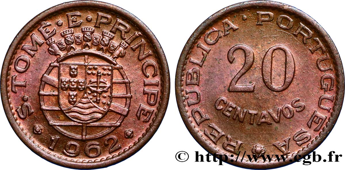 SAO TOME E PRINCIPE 20 Centavos colonie portugaise 1962  MS 