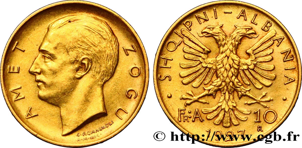 ALBANIA 10 Franga Ari 1927 Rome EBC 