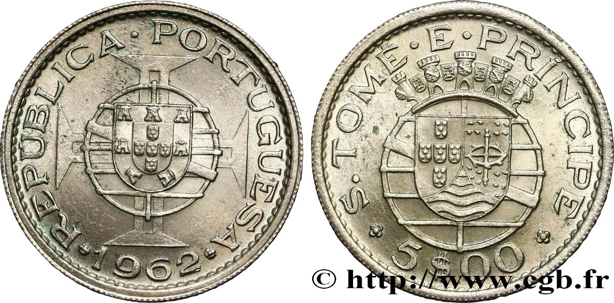 SAO TOME E PRINCIPE 5 Escudos colonie portugaise 1962  SPL 