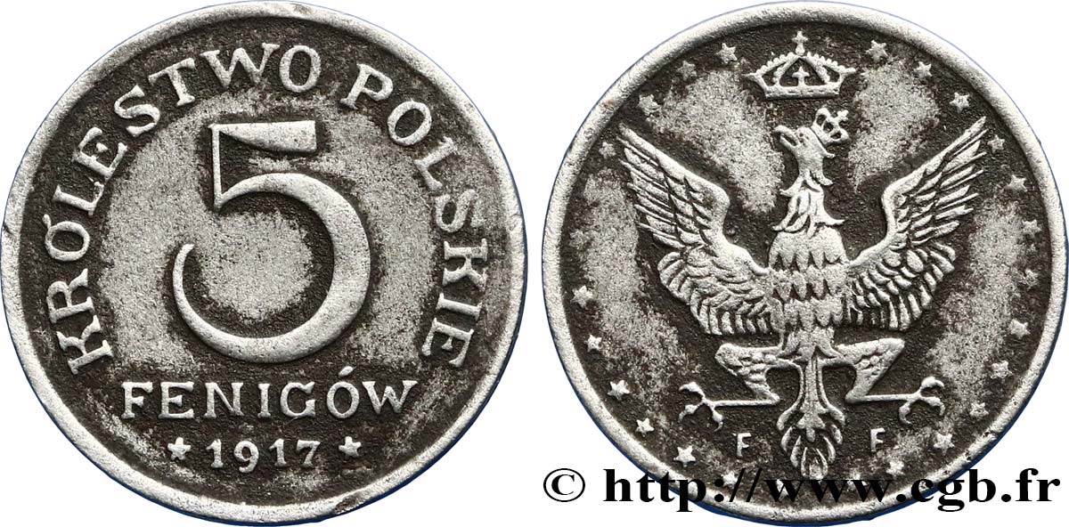 POLOGNE 5 Fenigow Pologne sous administration allemande 1917  TTB 