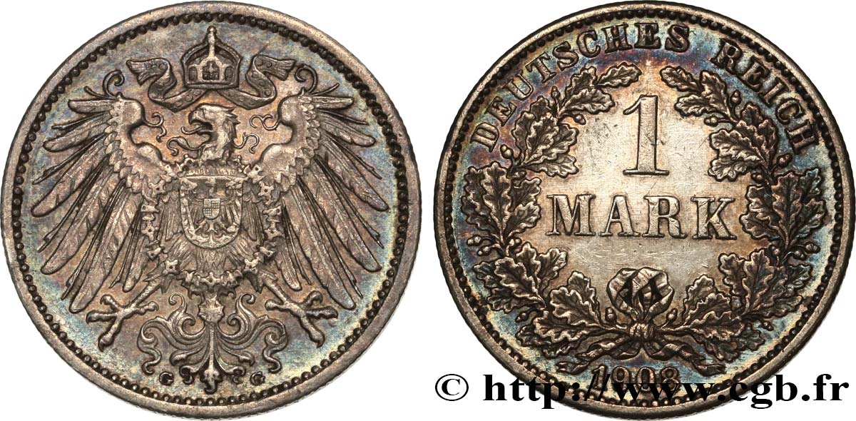 ALLEMAGNE 1 Mark Empire aigle impérial 2e type 1908 Hambourg SUP 