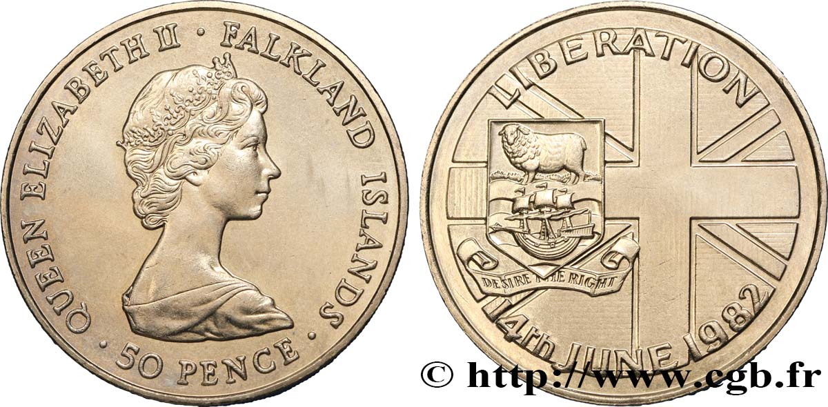 ISLAS MALVINAS 50 Pence Élisabeth II  1982  EBC 
