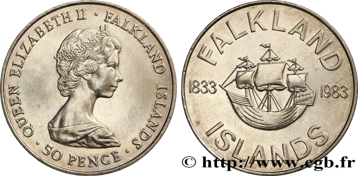 ÎLES FALKLAND 50 Pence 150 ans de souveraineté britannique 1983  SUP 