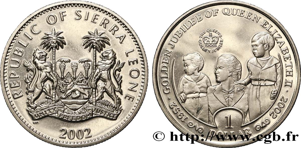 SIERRA LEONA 1 Dollar Jubilé d’or de la reine Élisabeth II 2002  SC 