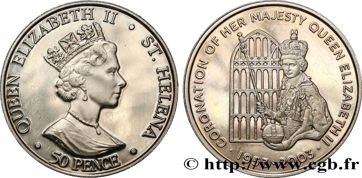 ST. HELENA 50 Pence 50e anniversaire du couronnement de al reine Élisabeth II 2003  fST 