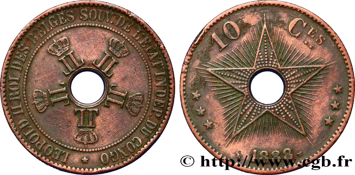 CONGO FREE STATE 10 Centimes 1888  VF 