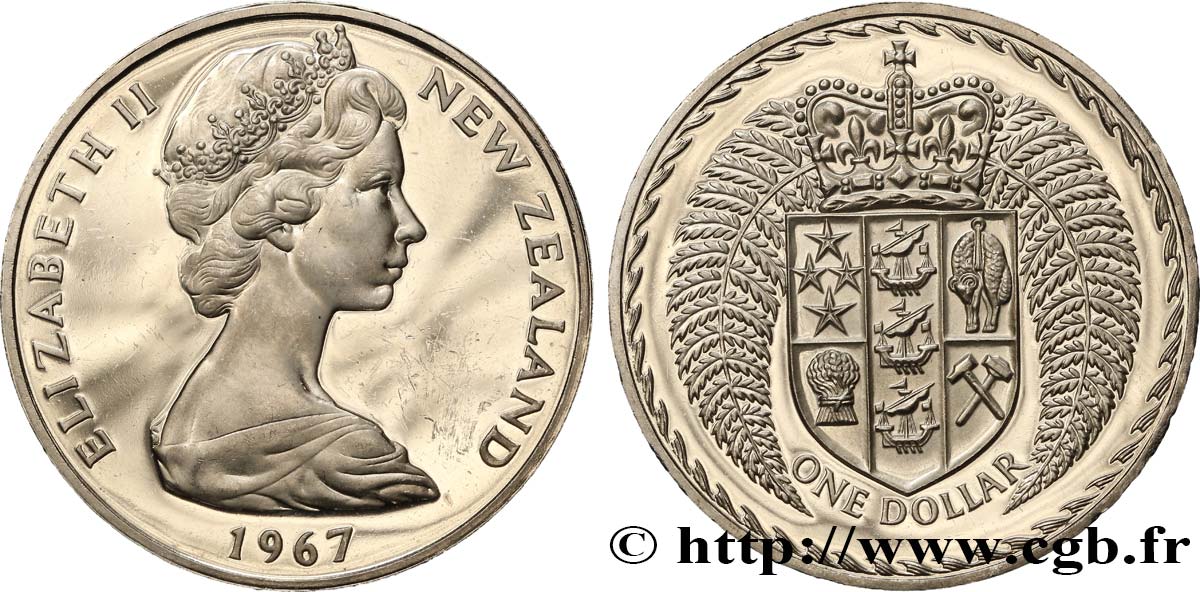 NEUSEELAND
 1 Dollar Proof Elisabeth II / Emblème couronné entouré de fougères 1967 Royal British Mint VZ 