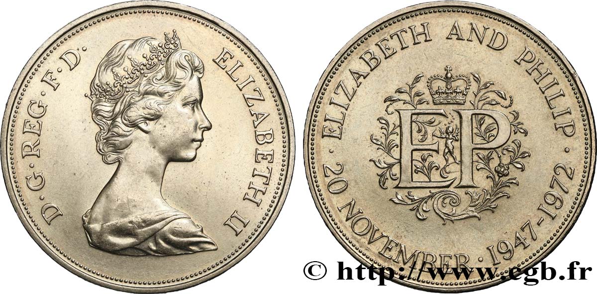 REGNO UNITO 25 New Pence (1 Crown) 25e anniversaire de mariage d’Elisabeth II 1972  SPL 
