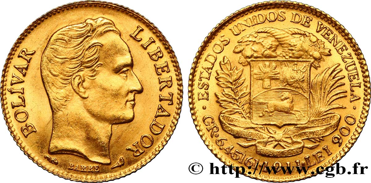 VENEZUELA 20 Bolivares or Simon Bolivar 1911 Paris EBC 