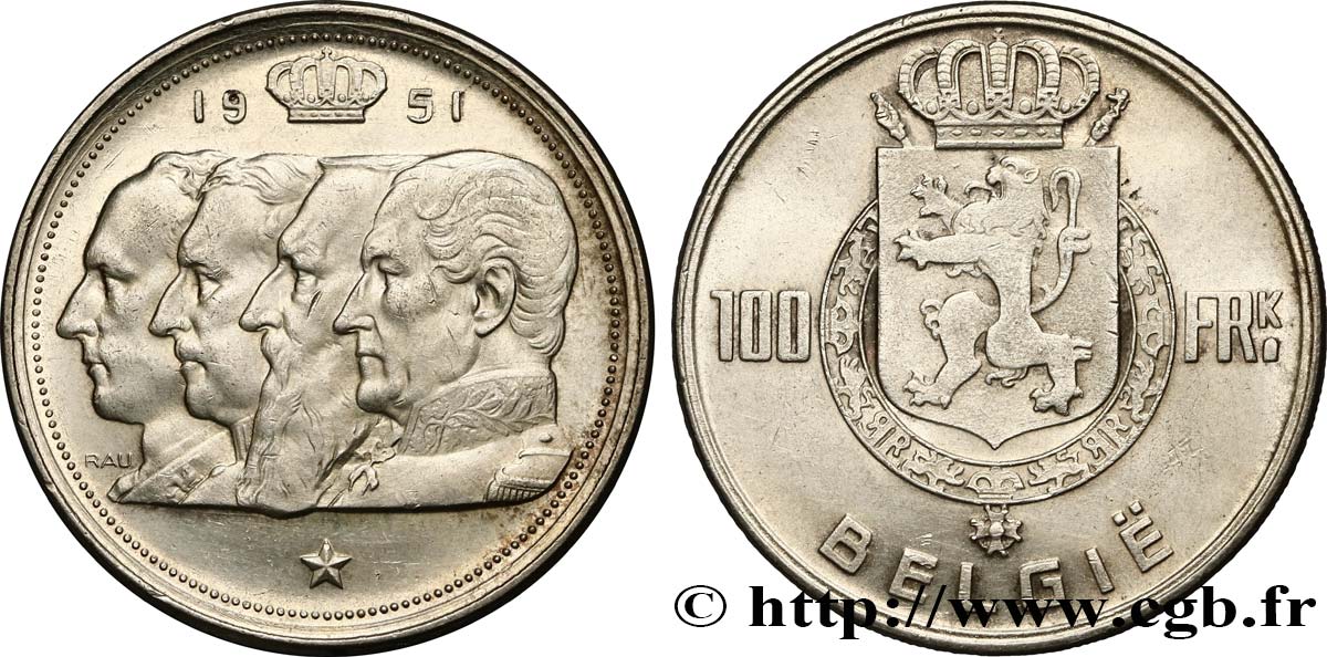 BELGIUM 100 Francs Quatre rois de Belgique, légende flamande 1951  AU 