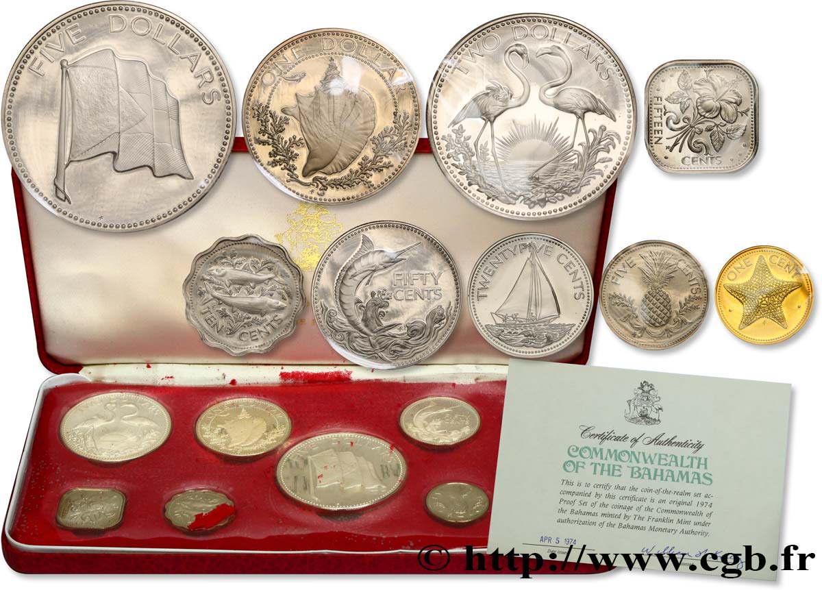 BAHAMAS Série Proof 9 monnaies 1974 Franklin Mint FDC 