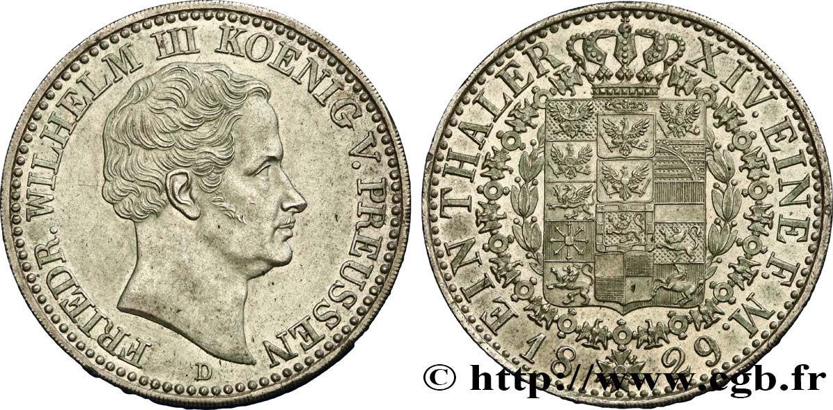 GERMANY - KINGDOM OF PRUSSIA - FREDERICK-WILLIAM III 1 Thaler 1829 Dusseldorf AU 