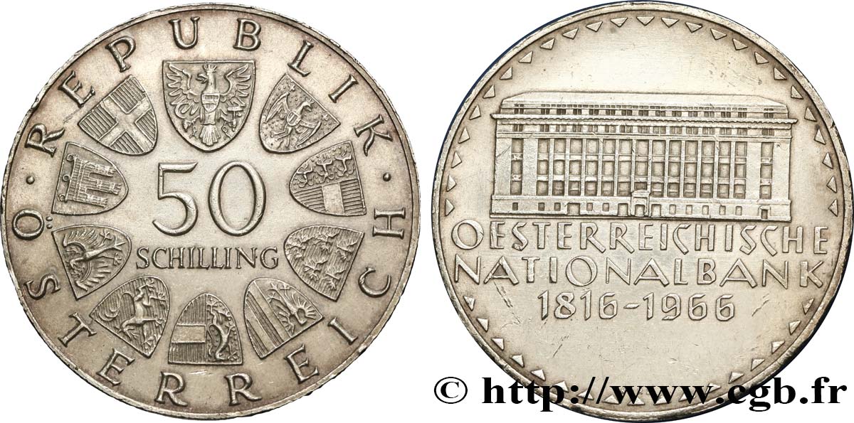 AUSTRIA 50 Schilling 150e anniversaire de la banque nationale autrichienne 1966  EBC 