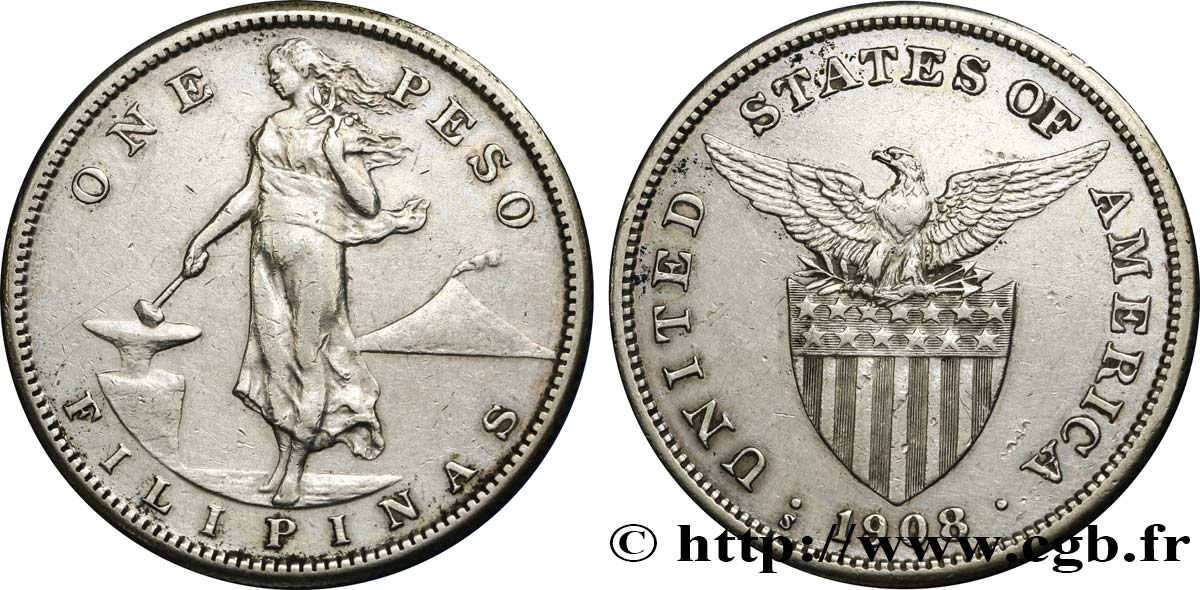 PHILIPPINES 1 Peso - Administration Américaine 1908 San Francisco - S TTB 