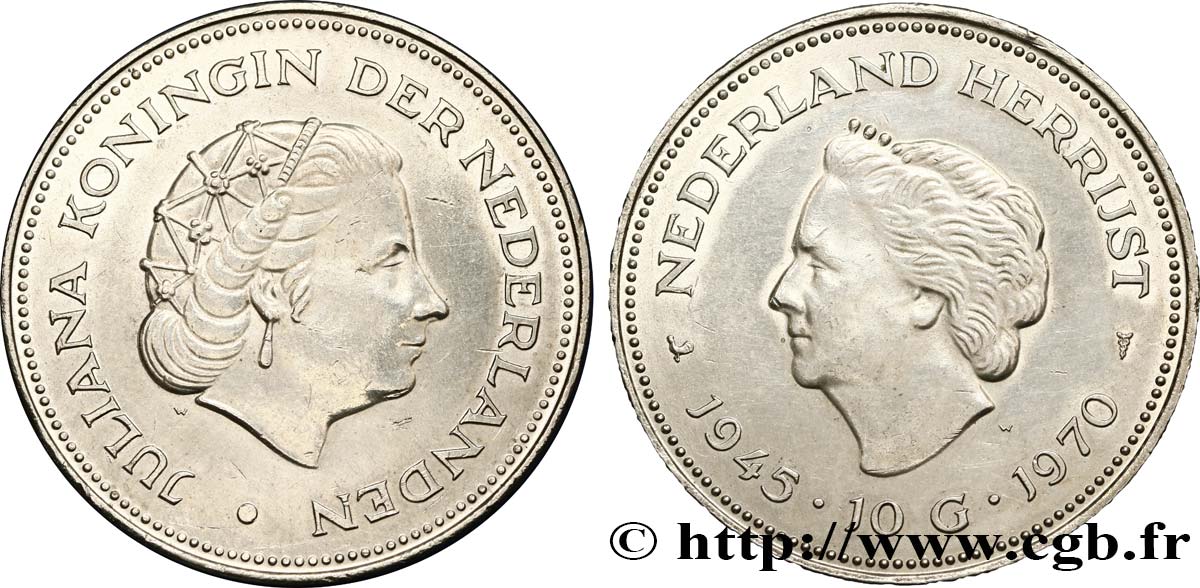 PAíSES BAJOS 10 Gulden 25e anniversaire de la libération 1970 Utrecht EBC 