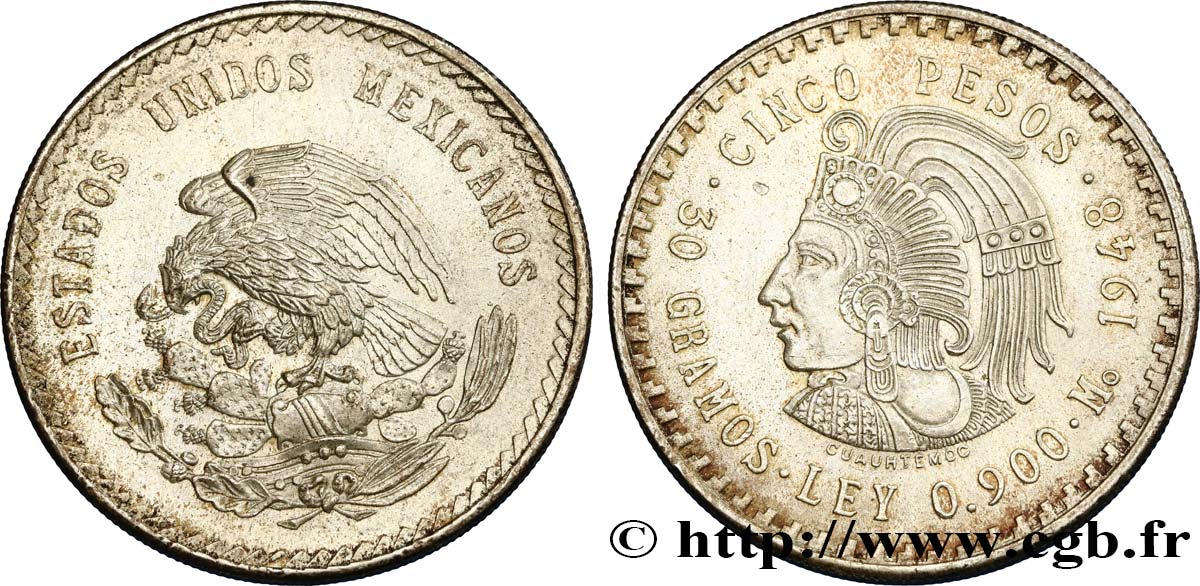 MEXICO 5 Pesos Buste de Cuauhtemoc 1948 Mexico MS 