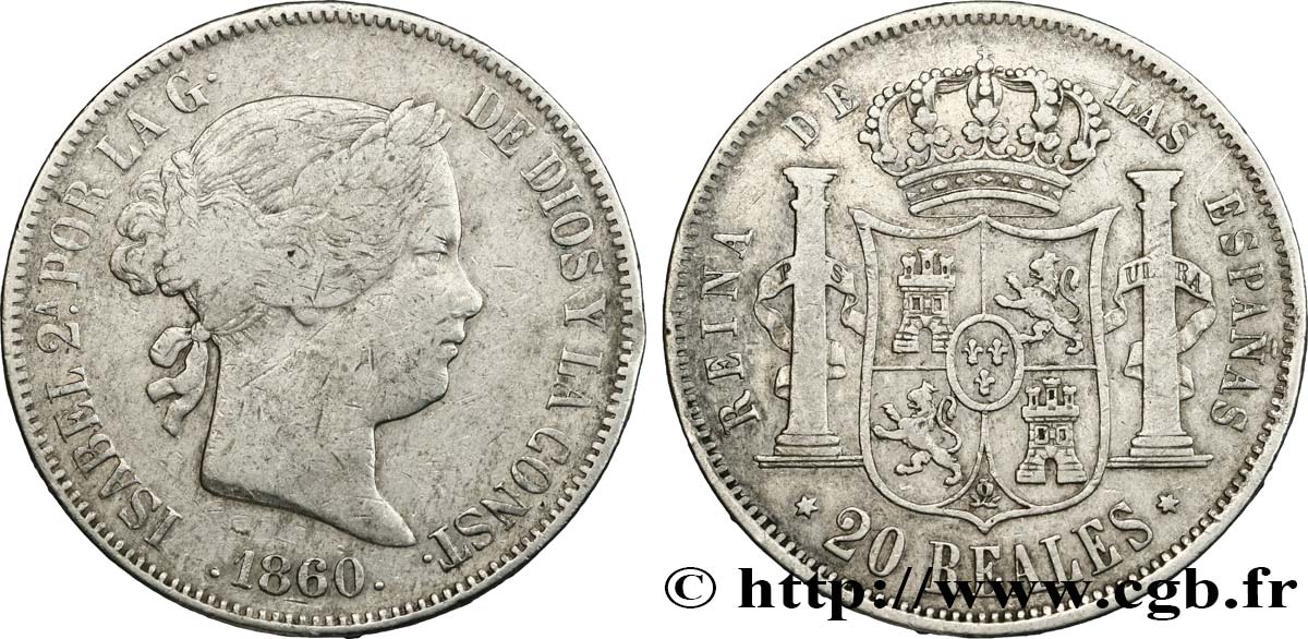 SPAIN 20 Reales Isabelle II 1860 Madrid VF 
