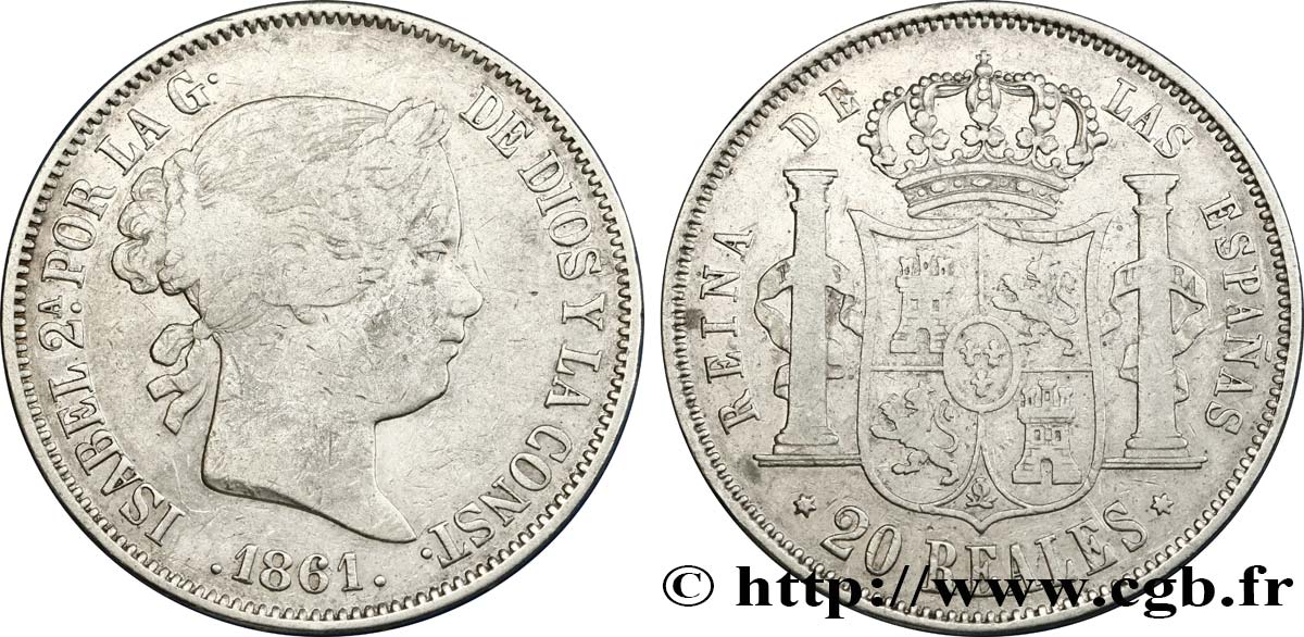 SPAIN 20 Reales Isabelle II 1861 Madrid VF 
