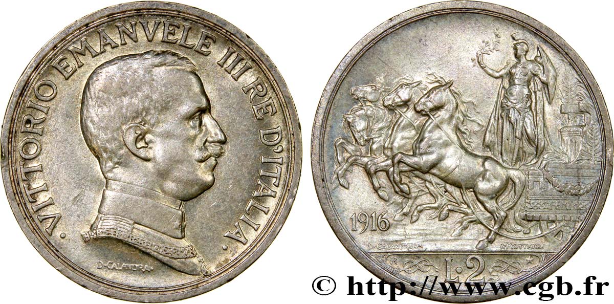 ITALY 2 Lire Victor Emmanuel III 1916 Rome AU 