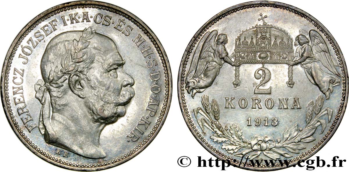 HONGRIE 2 Korona François-Joseph Ier 1913  SPL 