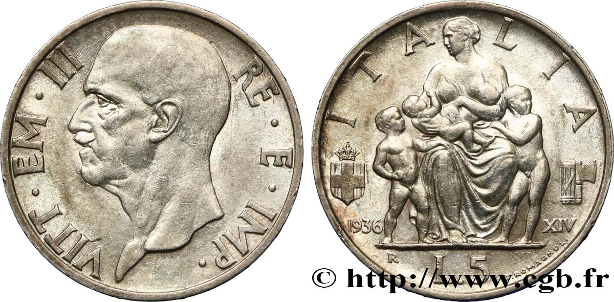 ITALIE - VICTOR EMMANUEL III 5 Lire an XIV 1936 Rome SC 