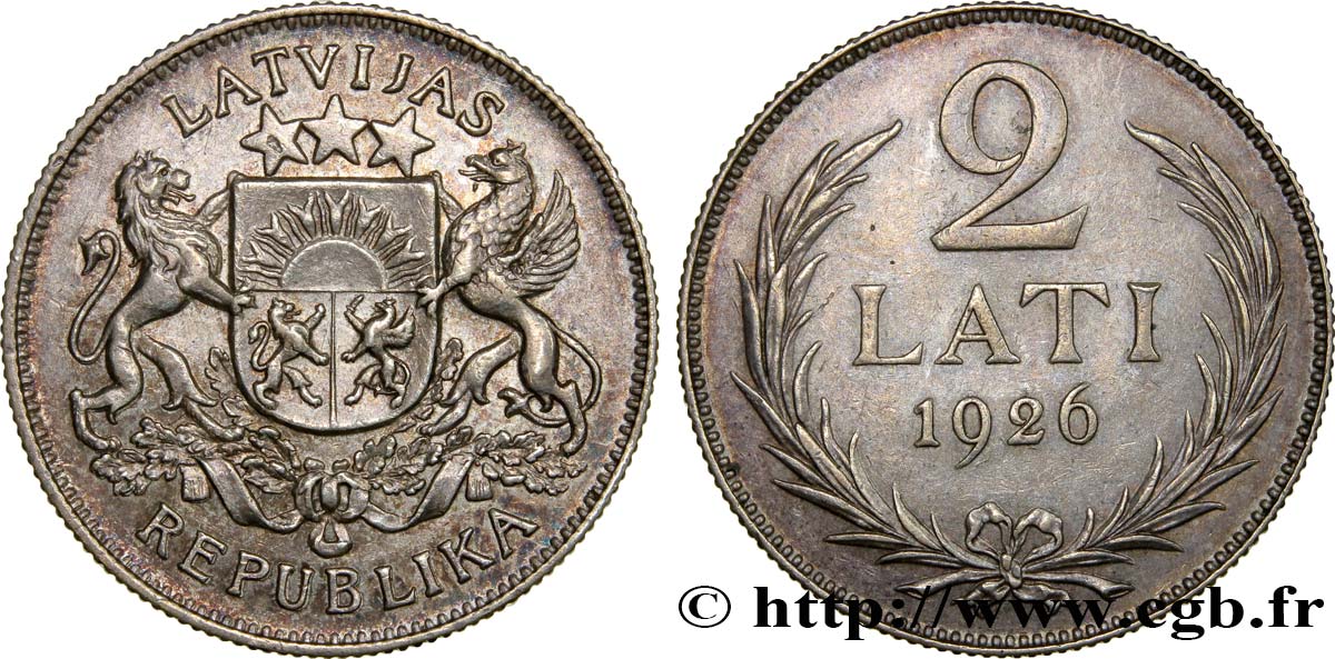 LETTONIE 2 Lati 1926  SUP/TTB+ 