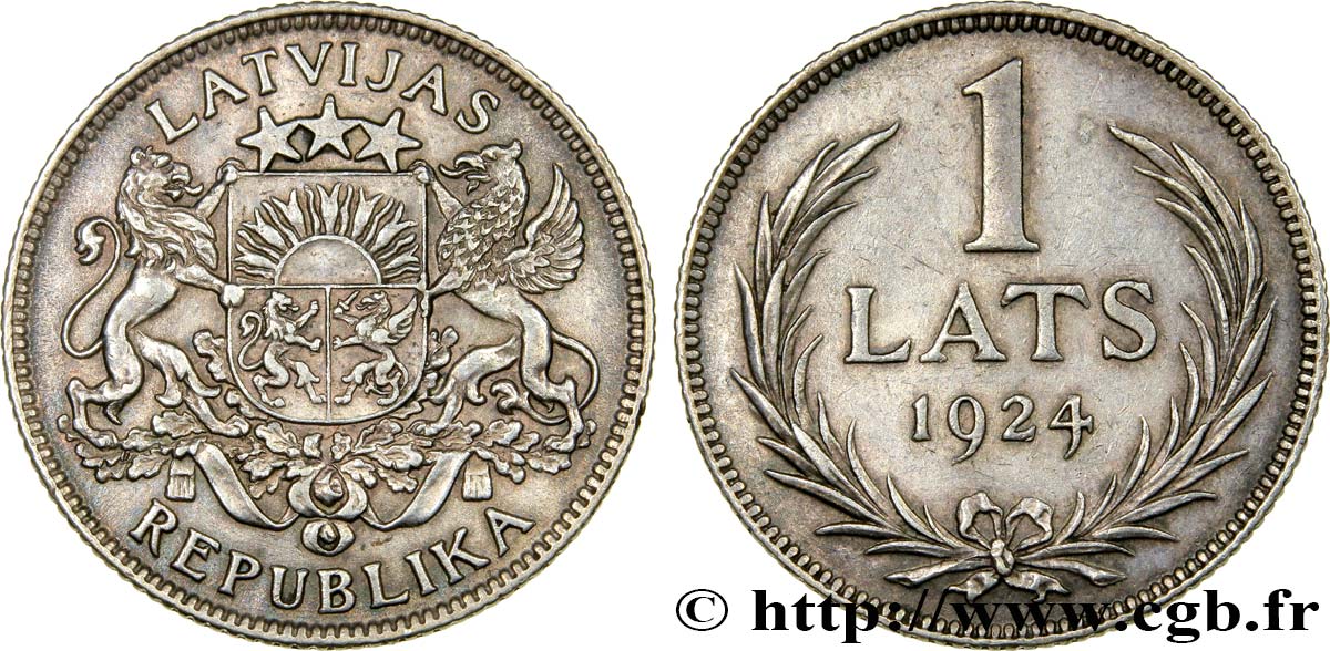 LETTONIE 1 Lats emblème 1924  TTB+ 