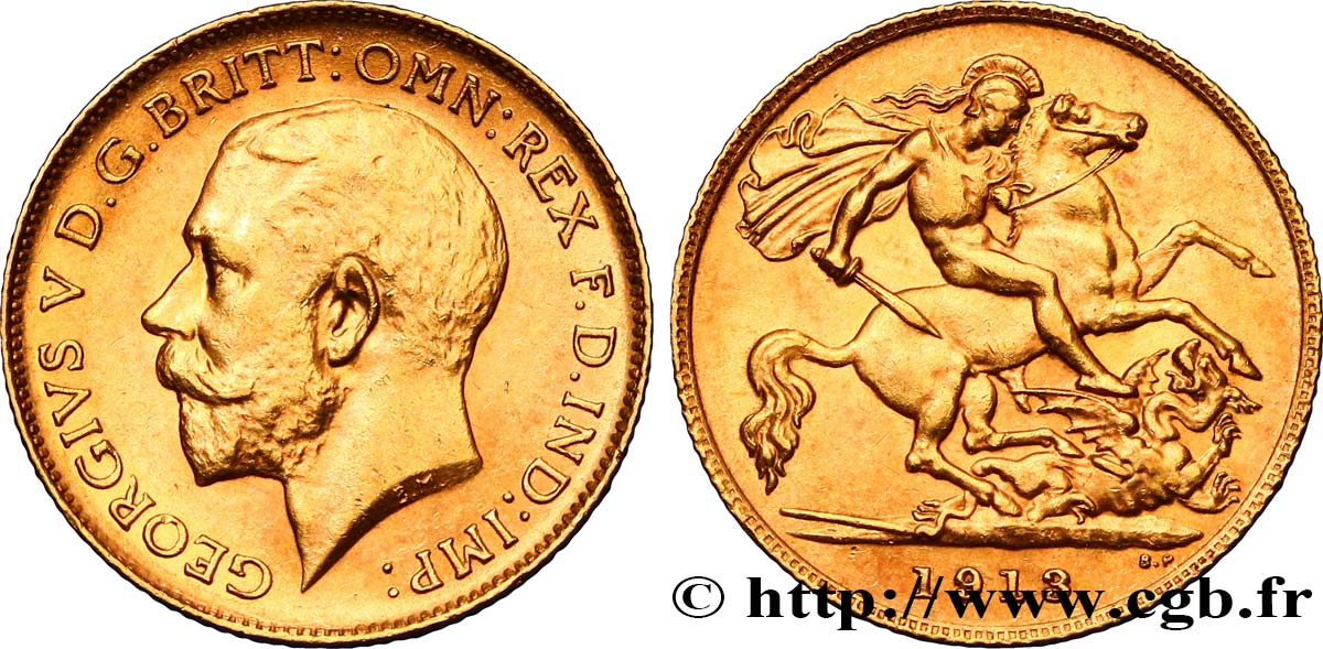 ROYAUME-UNI 1/2 Souverain Georges V / St Georges terrassant le dragon 1913 Londres SUP 
