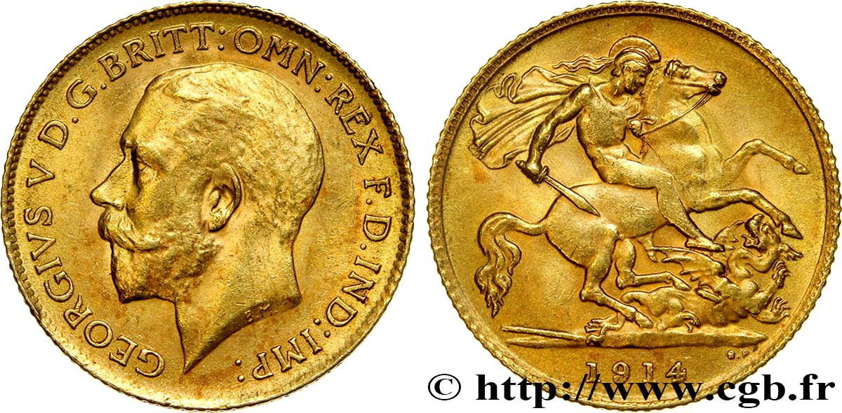 ROYAUME-UNI 1/2 Souverain Georges V 1914 Londres SUP 