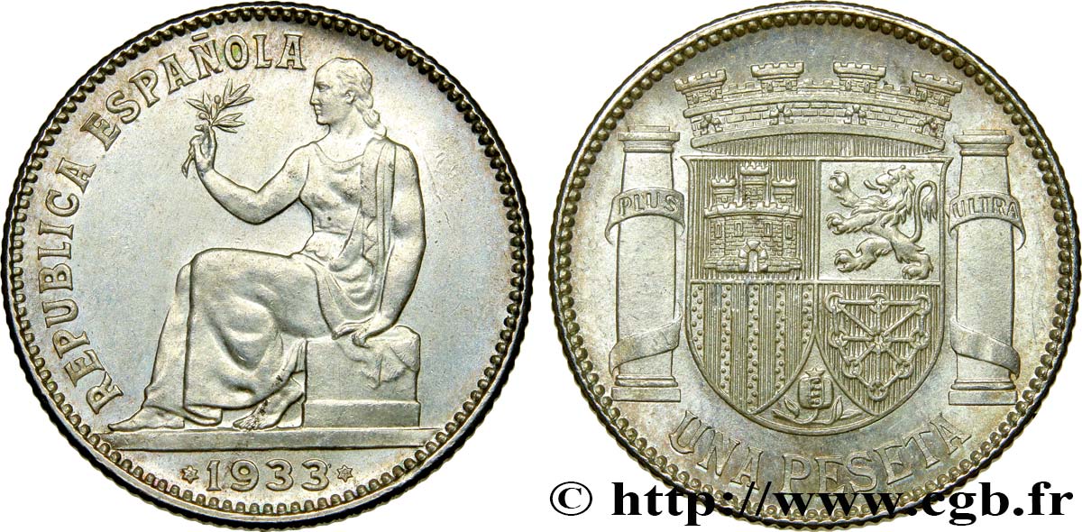 ESPAGNE 1 Peseta République Espagnole 1933 Madrid SPL 