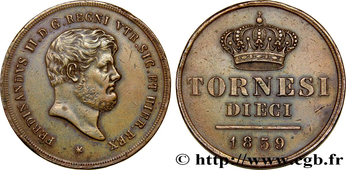 ITALIE - ROYAUME DES DEUX-SICILES 10 Tornesi Ferdinand II 1859  TTB+ 