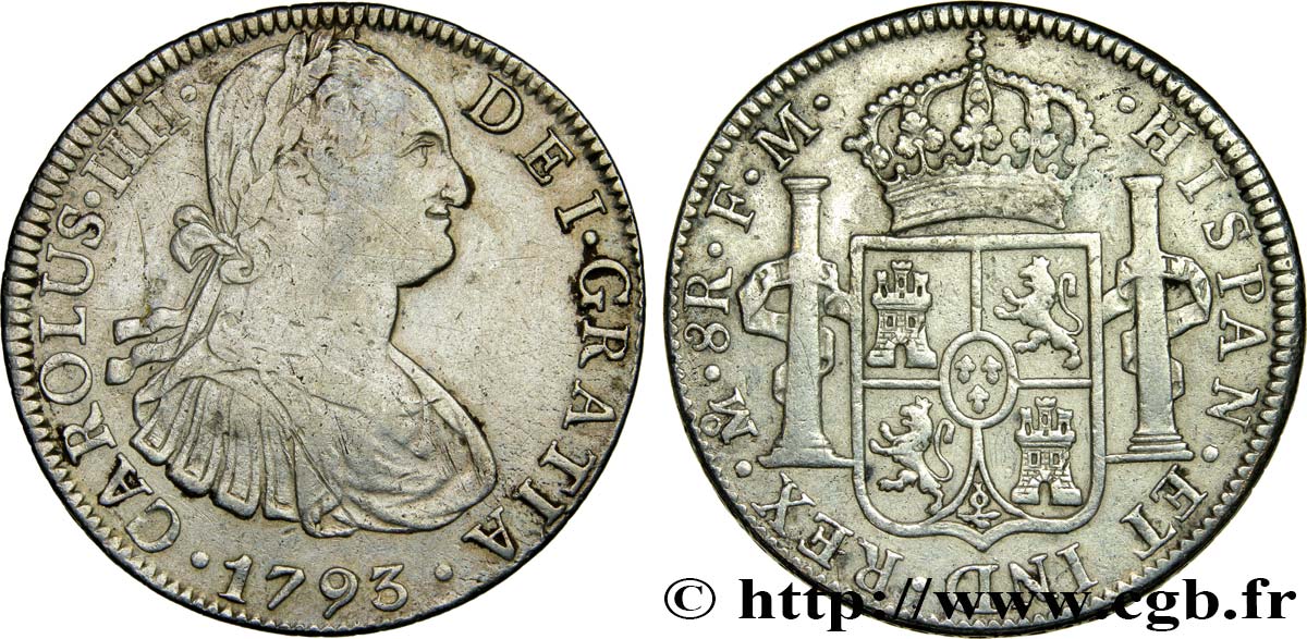 MEXICO 8 Reales Charles IIII 1793 Mexico VF 