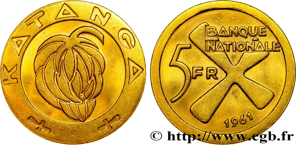 CONGO - PROVINCE DU KATANGA 5 Francs 1961  AU 