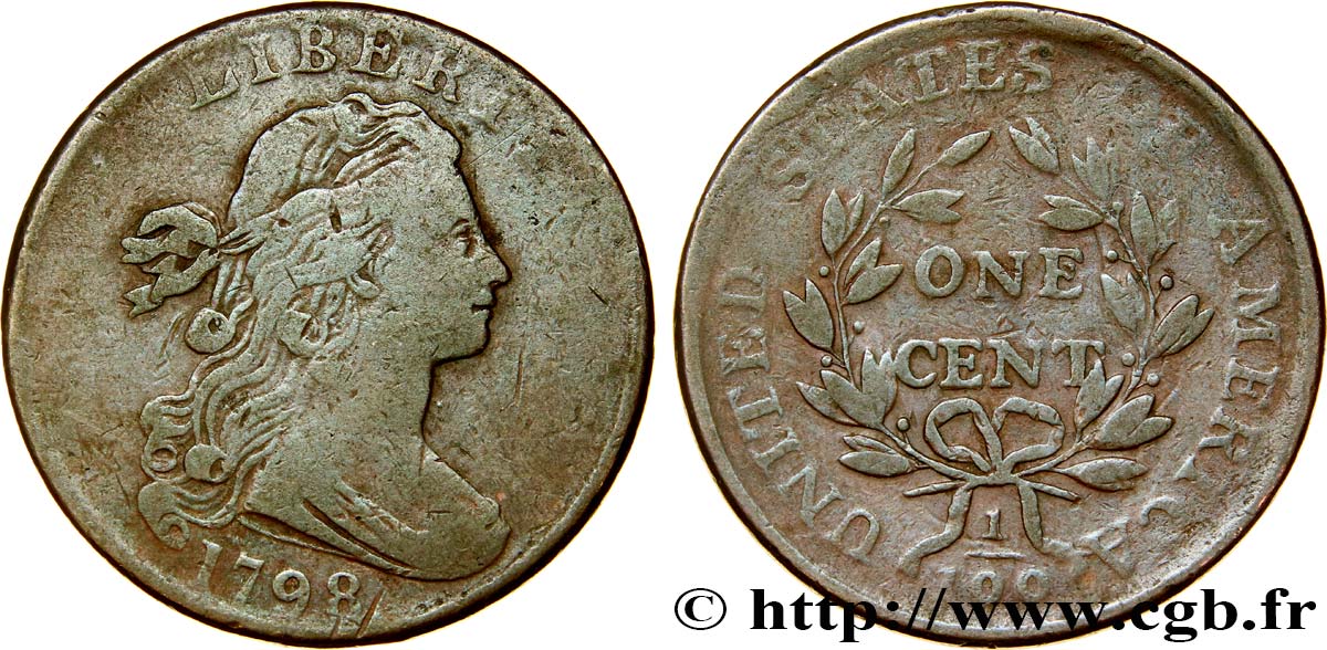 VEREINIGTE STAATEN VON AMERIKA 1 Cent type au buste drapé  - 2e type 1798  fS 