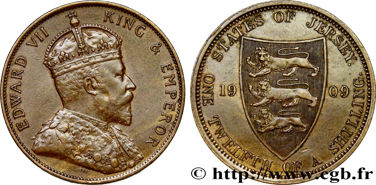 JERSEY 1/12 Shilling Edouard VII 1909  AU 