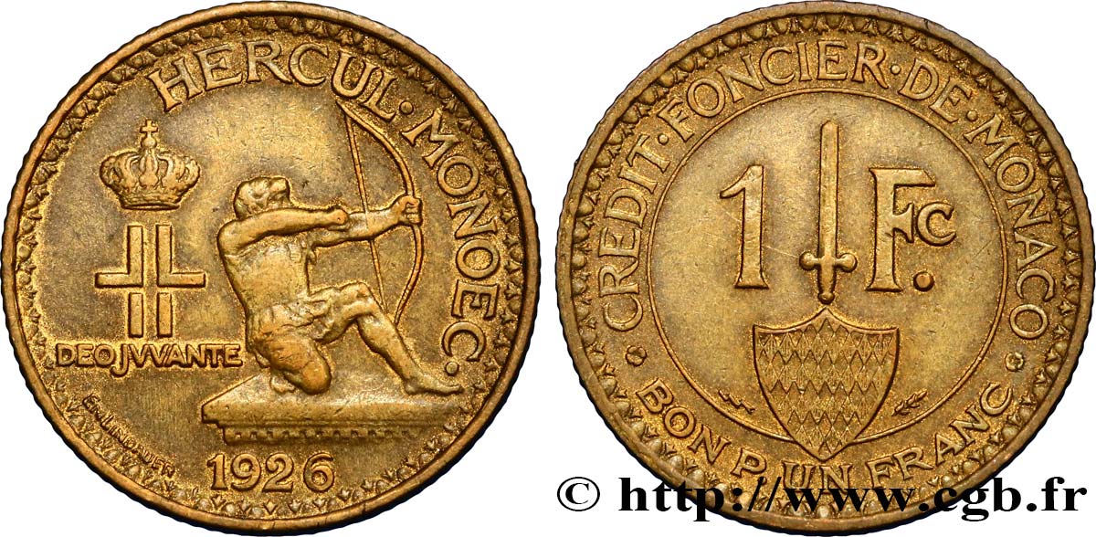 MONACO 1 Franc émission du Crédit Foncier de Monaco 1926 Poissy TTB+ 