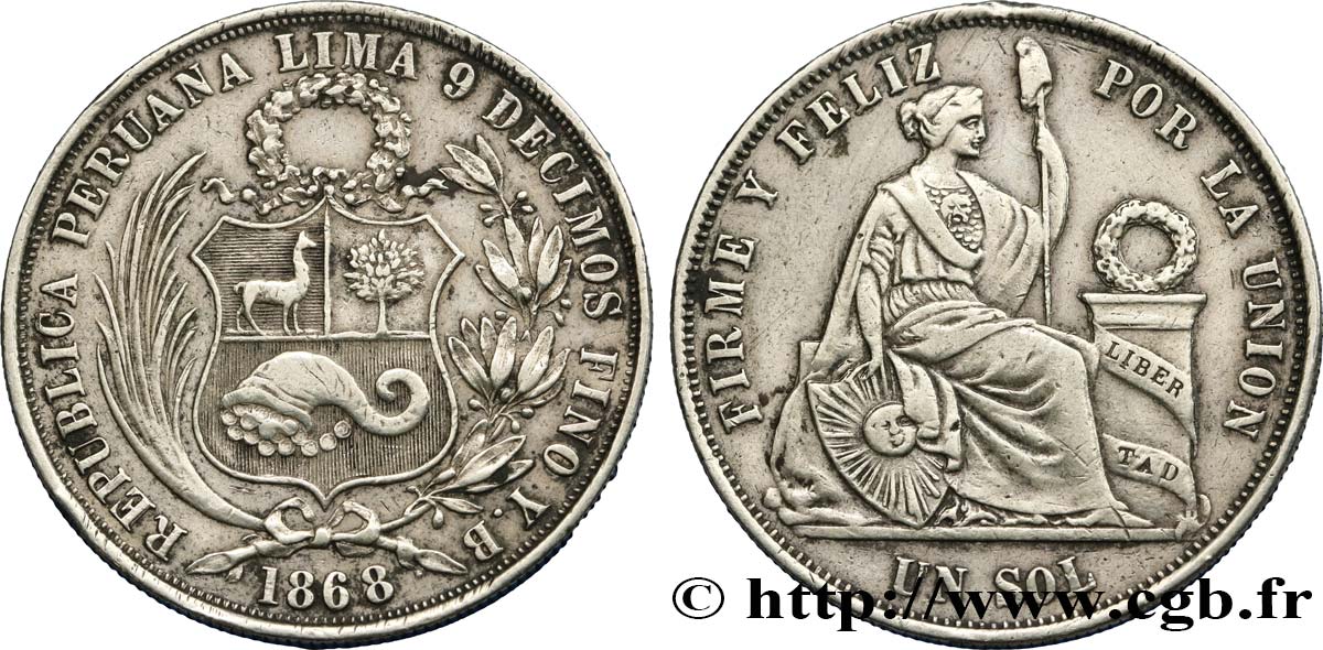 PERU 1 Sol 1868 Lima XF 